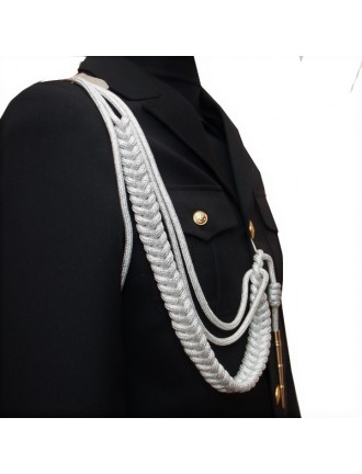 Аксельбант офицерский с 1 наконечником, белый с серебряной нитью